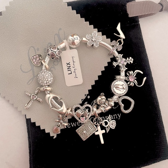 Linx Silver Snake Chain Bracelet with Silver Charms 925 sterling silver